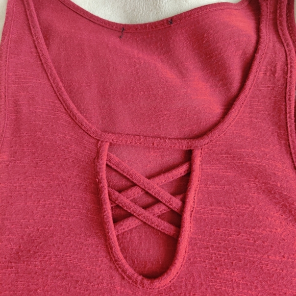 Burgundy Wine Fringe Bohemian Gypsy Festival Cross Cross Tank Top Corset - Picture 7 of 9